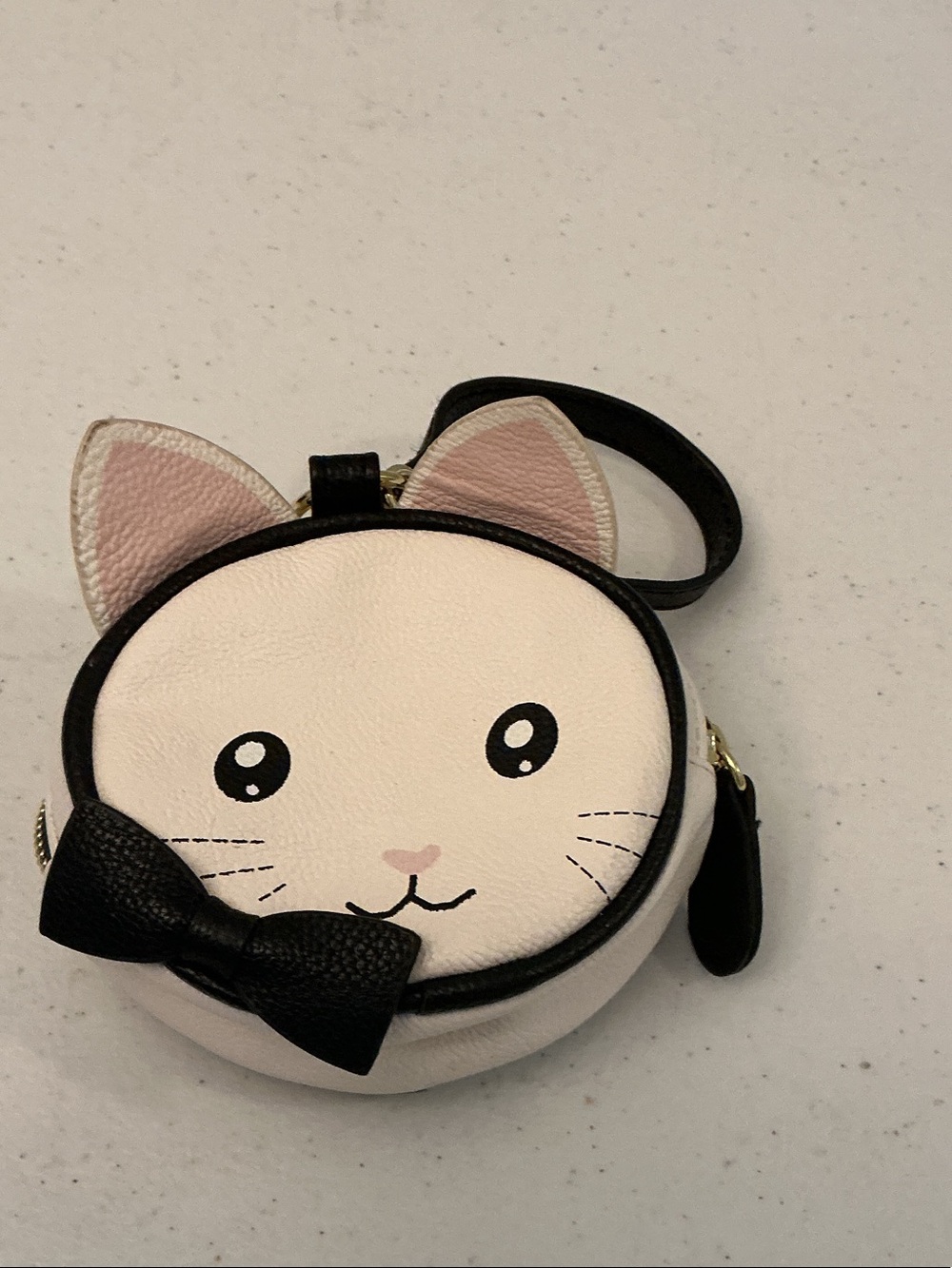 Betsey Johnson Pink Cat Face Coin Purse with Black Bow